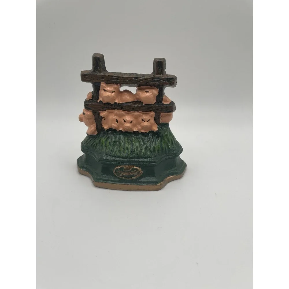Vtg Cast Iron Pigs At The Fence Doorstop